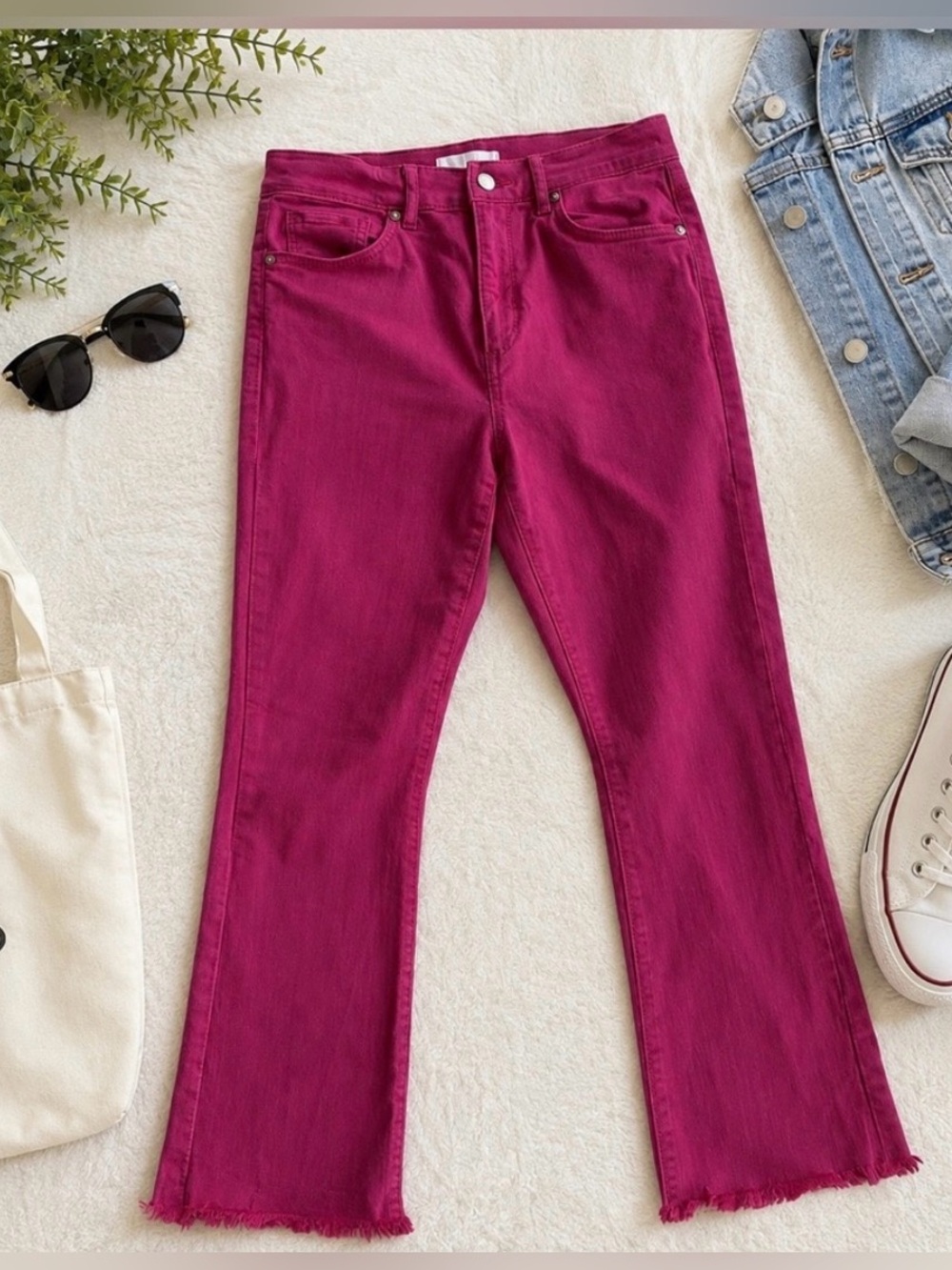 LOFT Magenta Fuchsia Crop Flare Pants